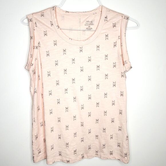 Banana Republic French Bulldog Malibu Tee Sz. S Pink Dog Print Sleeveless Top - Picture 1 of 8